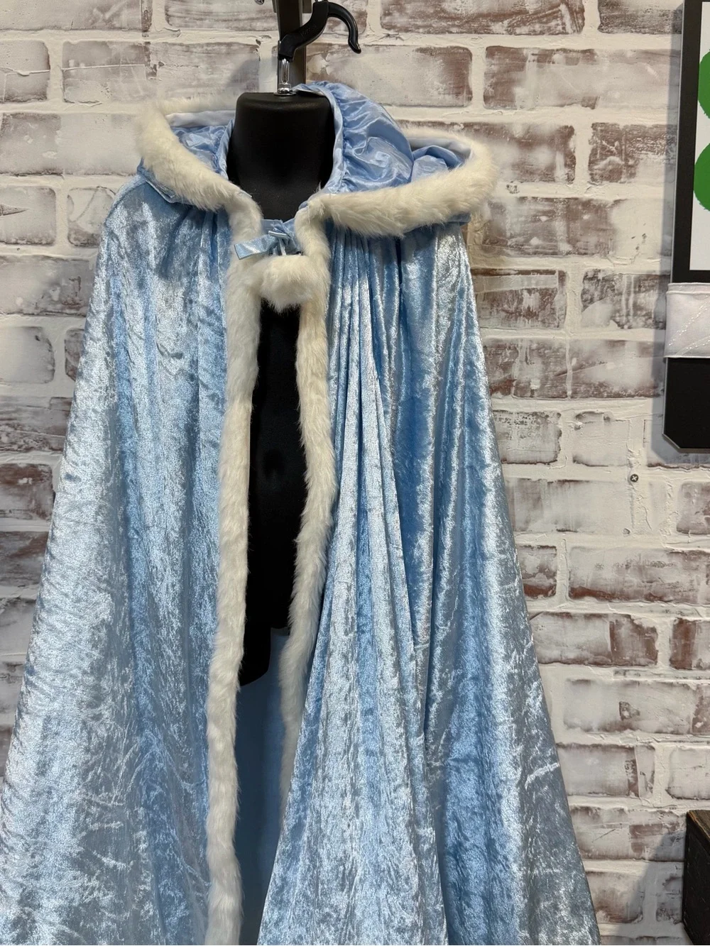 Light Blue Velvet Hooded Cape with Faux Fur Trim youth size 4